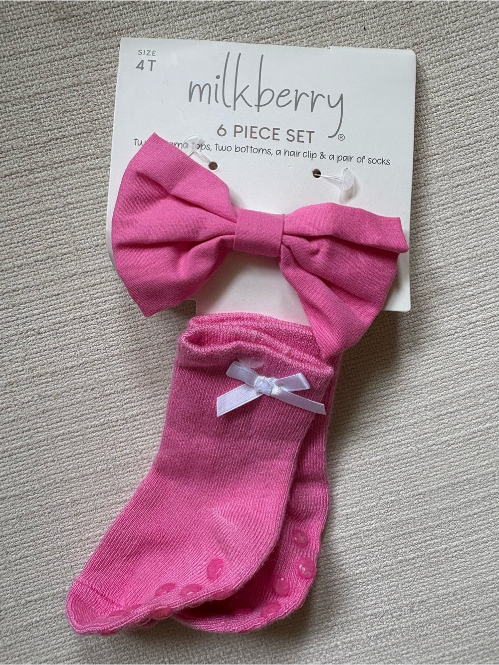 Milkberry Girls' Hot Pink Bow Clip & Socks Set